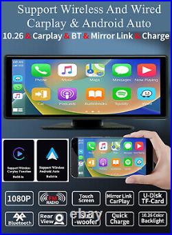 10.26 in Touchable Car Portable Wireless CarPlay Android Auto FM Radio WithCamera