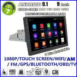 1DIN Rotatable 9 Full Netcom Android 9.1 Car Stereo Radio 1GB+16GB GPS WifiUK