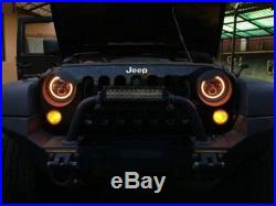 2pcs 150W Land Rover Defender LED Headlights RHD 7 90 110 Black Hi/Lo Beam DRL