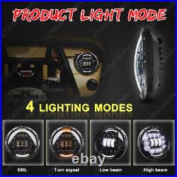 2pcs 7'' Inch LED Headlight Hi/Low Beam Halo Angle Eye For Jeep Wrangler JK TJ