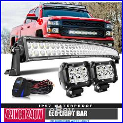 42Inch 240W Curved LED Work Light Bar Flood Spot +4 Pods Offroad SUV Truck Boat