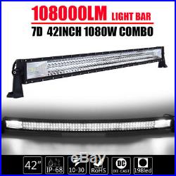 42'' inch 1080W CURVED TRI-ROW LED WORK LIGHT BAR FLOOD SPOT COMBO OFF-ROAD 7D