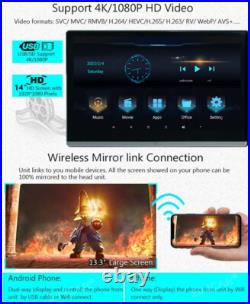 4G+64GB 14'' Car Rear Headrest TV Monitor Bluetooth WIFI Rotatable Screen Player