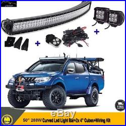 50 288w Curved LED Light Bar Combo+Pair 4 Lamp+Wiring For Mitsubishi L200 2004