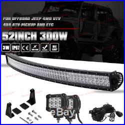 52 Curve LED Light Bar+2x 18W Lamp+Wiring For Land Rover Defender Jeep Wrangler