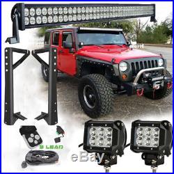 52 LED Light Bar+Cube Pods+Wiring Kit+Bracket Kit For 2007 2017 Jeep Wrangler