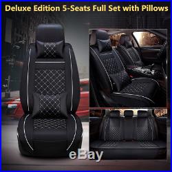 5-Seat PU Leather Car Seat Cover Full Set WithPillows Interior Accessories Deluxe