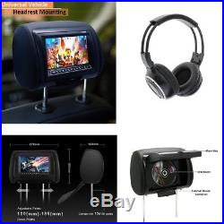 7 Car Headrest Monitors DVD Player Games Headphone Black withHeadset USB/IR