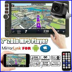 7'' Double 2DIN Car Radio Video Stereo Mirror Link GPS Navi +Cam For Android iOS