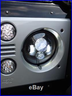 7 LED Headlights BLACK x2 RHD E Approved Defender 90 110 FREE Reverse LED 734B