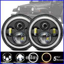 7 Led 2 X Black Halo Headlights E Marked Rhd For Land Rover Defender 90 110