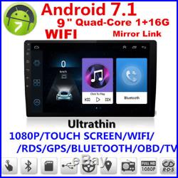 9inch Android 7.1 Double DIN Car Stereo Player GPS Sat Nav OBD WiFi Radio 1G+16G