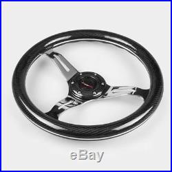 Carbon FIber Black Style 350mm Deep Dish Steering Wheel For 6 Bolts Hub