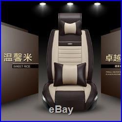 Deluxe Edition Beige PU Leather Car Seat Covers Front+Rear withNeck Lumbar Pillows