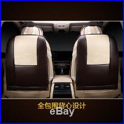 Deluxe Edition Beige PU Leather Car Seat Covers Front+Rear withNeck Lumbar Pillows