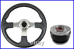 F2 CHROME Sports Steering Wheel + Quick Release boss B29 BLACK