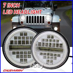FOR Land Rover Defender 7 Inch DOT LED DRL Headlights Round 12V Main/dipped beam