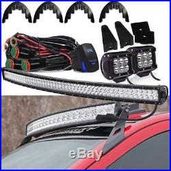Land Rover Defender Led Light Bar Curved 52'' + 4 Lamps + Wire Fit Onto Gutters