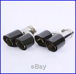 Pair Glossy Carbon Fiber Dual Pipe LEFT + Right Exhaust Pipe Tail Muffler Tip