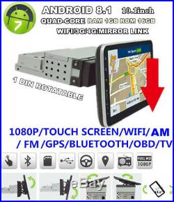 Single DIN Car Touch Screen 10.1'' Android 8.1 Stereo Radio GPS WiFi Mirror Link