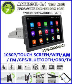 Single Din 10.1 1080P Rotatable Quad-core RAM 1GB ROM 16GB Car Stereo Radio GPS