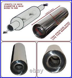 UNIVERSAL T304 STAINLESS STEEL EXHAUST PERFORMANCE SILENCER 12x6x 76MM- LRV