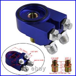 Universal 7 Row Engine Oil Cooler With Bracket+Filter Adapter Hose Line Kit Blue