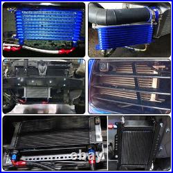 Universal 7 Row Engine Oil Cooler With Bracket+Filter Adapter Hose Line Kit Blue