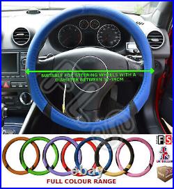 Universal Black & Blue 37-39cm Steering Wheel Cover Faux Leather-lrv