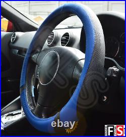 Universal Black & Blue 37-39cm Steering Wheel Cover Faux Leather-lrv