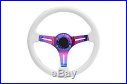 White Purple TS Aftermarket Sports Steering Wheel 6x70mm PCD